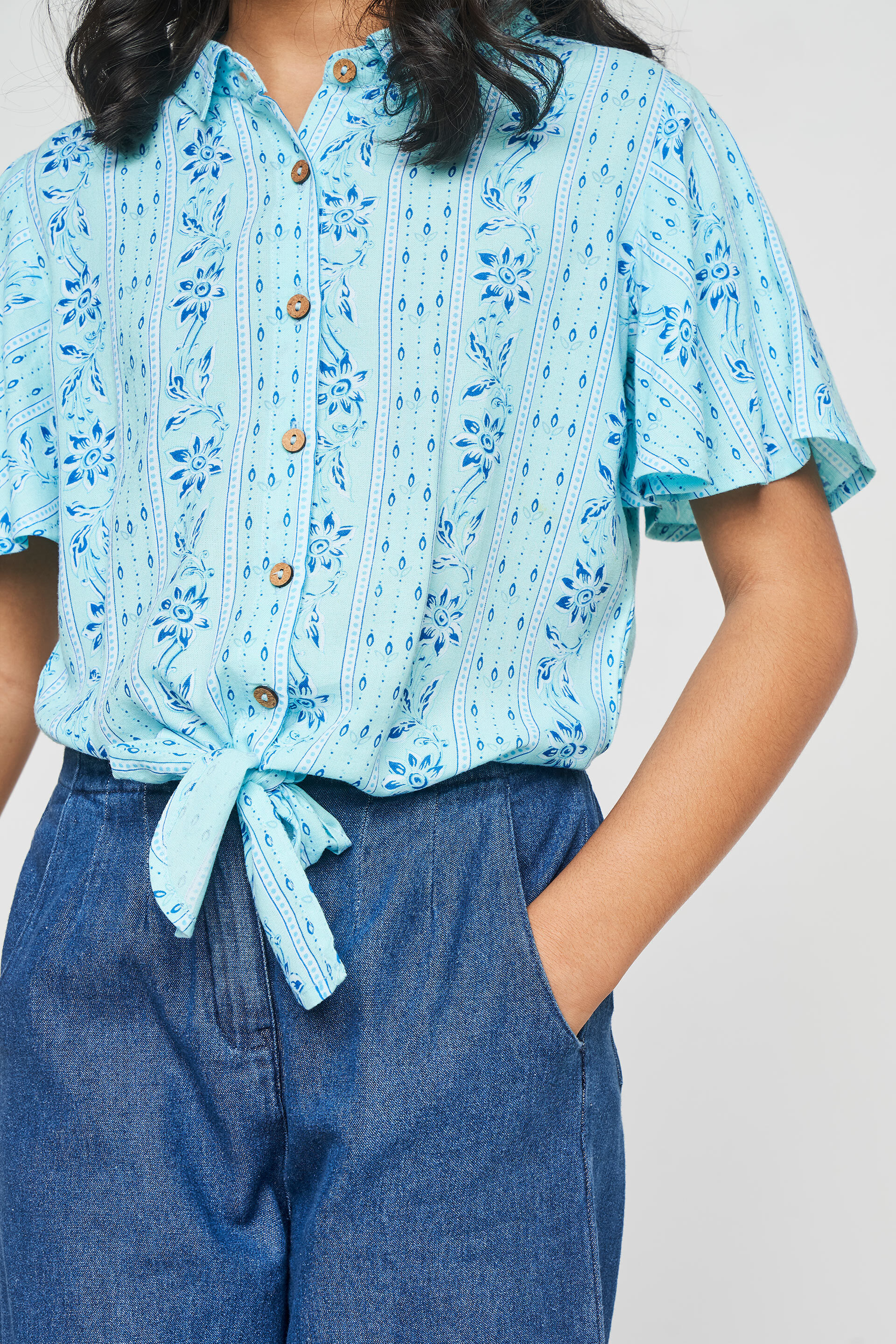 Light Blue Floral Straight Top, Light Blue, image 6